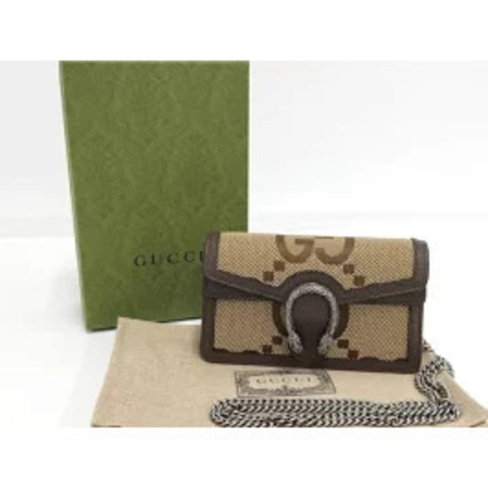 GUCCI Chain Shoulder Bag Jumbo GG Canvas Beige Brown - Picture 9 of 9